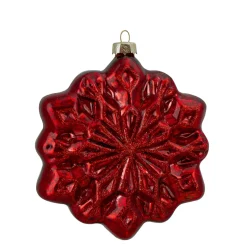 Hot 4ct Red and Silver Glass Snowflake Hanging Christmas Decorations 3.75-Inch (100mm) Icicles|Snowflakes