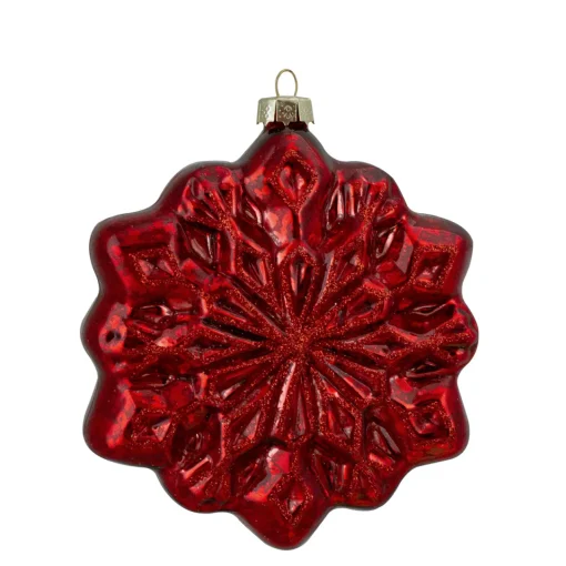 Hot 4ct Red and Silver Glass Snowflake Hanging Christmas Decorations 3.75-Inch (100mm) Icicles|Snowflakes