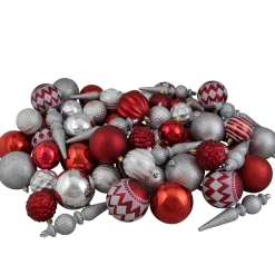 Hot 75ct Red and Silver Shatterproof 3-Finish Christmas Ball Ornaments Shatterproof Balls|Ball Ornaments