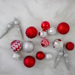 Hot 75ct Red and Silver Shatterproof 3-Finish Christmas Ball Ornaments Shatterproof Balls|Ball Ornaments