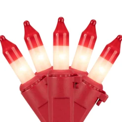Hot 50ct Red and White Peppermint Mini Christmas Light Set - 10' Red Wire Incandescent