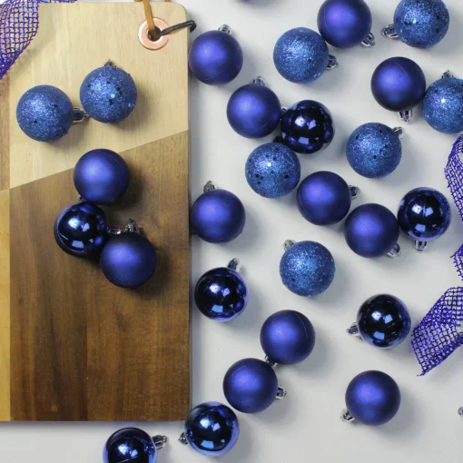 96ct Royal Blue Shatterproof 4-Finish Christmas Ball Ornaments 1.5" (40mm) Shatterproof Balls