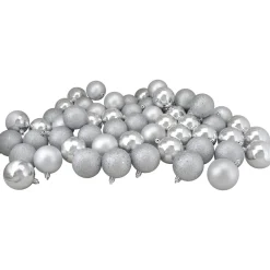Hot 60ct Shatterproof Silver 4-Finish Christmas Ball Ornaments 2.5" (60mm) Shatterproof Balls|Ball Ornaments
