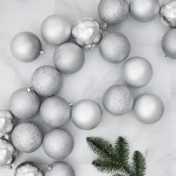 Hot 60ct Shatterproof Silver 4-Finish Christmas Ball Ornaments 2.5" (60mm) Shatterproof Balls|Ball Ornaments