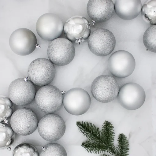 Hot 60ct Shatterproof Silver 4-Finish Christmas Ball Ornaments 2.5" (60mm) Shatterproof Balls|Ball Ornaments