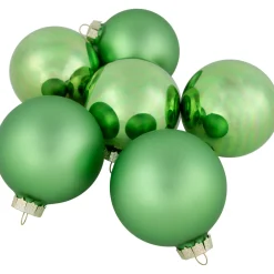 6ct Shiny and Matte Green Glass Ball Christmas Ornaments 3.25" (82mm) Glass|Ball Ornaments