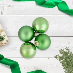 6ct Shiny and Matte Green Glass Ball Christmas Ornaments 3.25" (82mm) Glass|Ball Ornaments
