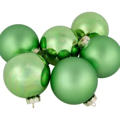 6ct Shiny and Matte Green Glass Ball Christmas Ornaments 3.25