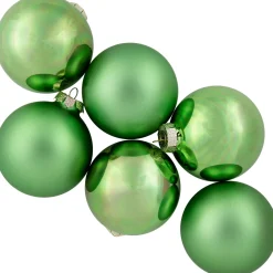 6ct Shiny and Matte Green Glass Ball Christmas Ornaments 3.25