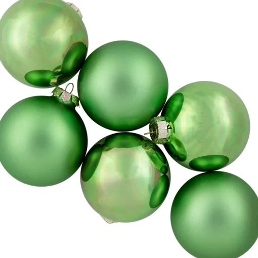 6ct Shiny and Matte Green Glass Ball Christmas Ornaments 3.25" (82mm) Glass|Ball Ornaments