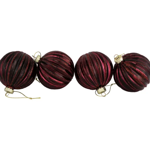 Hot 4ct Shiny Maroon Glass Ball Christmas Ornaments 3" (80mm) Glass|Ball Ornaments