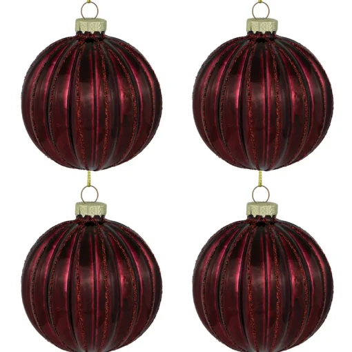 Hot 4ct Shiny Maroon Glass Ball Christmas Ornaments 3" (80mm) Glass|Ball Ornaments