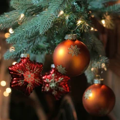 New 4ct Shiny Red Stars and Amber Orange Balls Glass Christmas Ornaments 4.25" Glass|Ball Ornaments