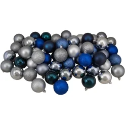 New 60ct Silver and Blue Shatterproof 3-Finish Christmas Ball Ornaments 2.5" (60mm) Shatterproof Balls|Ball Ornaments