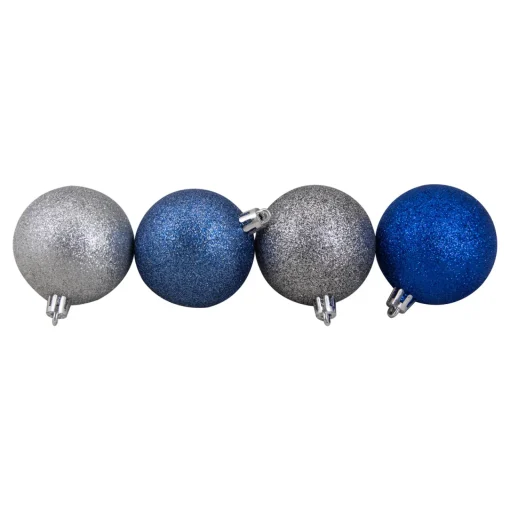 New 60ct Silver and Blue Shatterproof 3-Finish Christmas Ball Ornaments 2.5" (60mm) Shatterproof Balls|Ball Ornaments