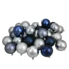 Clearance 32ct Silver and Blue Shatterproof 2-Finish Christmas Ball Ornaments 3.25" (80mm) Shatterproof Balls|Ball Ornaments