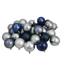 Clearance 32ct Silver and Blue Shatterproof 2-Finish Christmas Ball Ornaments 3.25" (80mm) Shatterproof Balls|Ball Ornaments