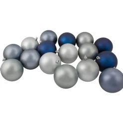 Clearance 32ct Silver and Blue Shatterproof 2-Finish Christmas Ball Ornaments 3.25" (80mm) Shatterproof Balls|Ball Ornaments