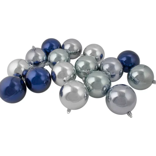 Clearance 32ct Silver and Blue Shatterproof 2-Finish Christmas Ball Ornaments 3.25" (80mm) Shatterproof Balls|Ball Ornaments