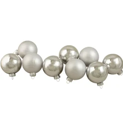 Discount 9ct Silver 2-Finish Glass Christmas Ball Ornaments 2.5" (65mm) Glass