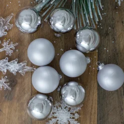 Discount 9ct Silver 2-Finish Glass Christmas Ball Ornaments 2.5" (65mm) Glass
