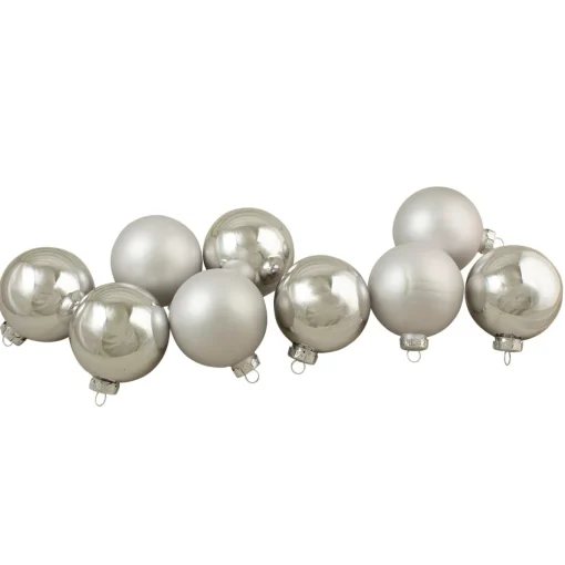 Discount 9ct Silver 2-Finish Glass Christmas Ball Ornaments 2.5" (65mm) Glass