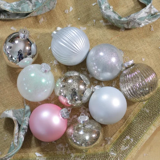 Best 9ct Silver 3-Finish Shatterproof Christmas Ball and Onion Ornaments 3.75" (95mm) Glass