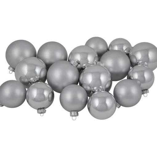 72ct Silver Shiny and Matte Christmas Glass Ball Ornaments 4" (100mm) Glass|Ball Ornaments