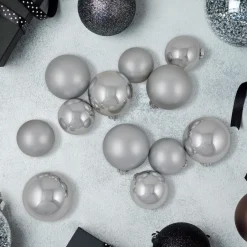 72ct Silver Shiny and Matte Christmas Glass Ball Ornaments 4" (100mm) Glass|Ball Ornaments