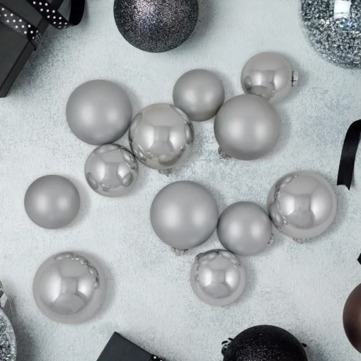 72ct Silver Shiny and Matte Christmas Glass Ball Ornaments 4" (100mm) Glass|Ball Ornaments