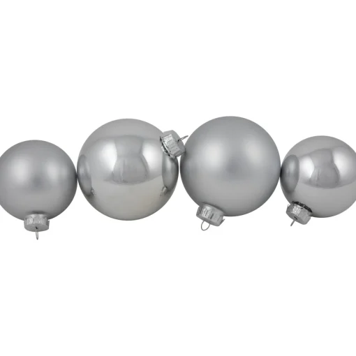72ct Silver Shiny and Matte Christmas Glass Ball Ornaments 4" (100mm) Glass|Ball Ornaments