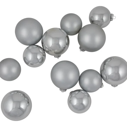 72ct Silver Shiny and Matte Christmas Glass Ball Ornaments 4" (100mm) Glass|Ball Ornaments