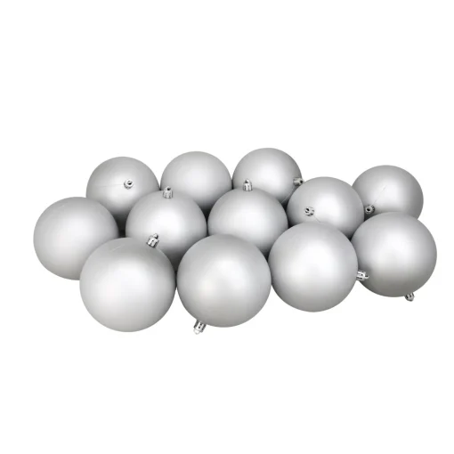 Hot 12ct Silver Splendor Shatterproof Matte Christmas Ball Ornaments 4" (100mm) Shatterproof Balls|Ball Ornaments