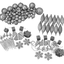 Clearance 125ct Splendor Silver Shatterproof 4-Finish Christmas Ornaments 5.5" (140mm) Shatterproof Balls|Ball Ornaments
