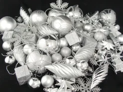 Clearance 125ct Splendor Silver Shatterproof 4-Finish Christmas Ornaments 5.5" (140mm) Shatterproof Balls|Ball Ornaments