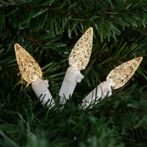 Outlet 70ct Warm White Faceted LED C6 Christmas Lights, 23ft White Wire C5 & C6 Lights