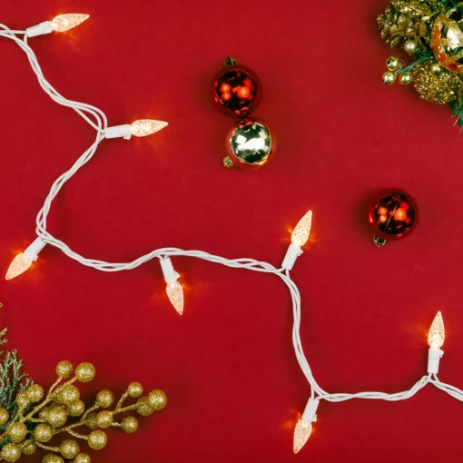 Outlet 70ct Warm White Faceted LED C6 Christmas Lights, 23ft White Wire C5 & C6 Lights