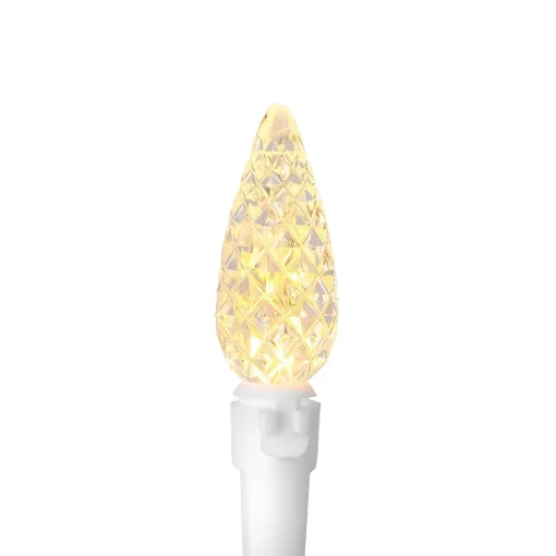 Outlet 70ct Warm White Faceted LED C6 Christmas Lights, 23ft White Wire C5 & C6 Lights