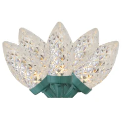 Discount 100ct Warm White LED Faceted C7 Christmas Lights, 66ft Green Wire C7 & C9 Lights