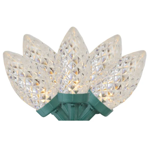 Discount 100ct Warm White LED Faceted C7 Christmas Lights, 66ft Green Wire C7 & C9 Lights