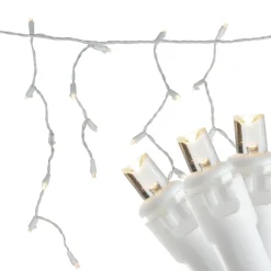 Hot 100ct Warm White LED Wide Angle Icicle Christmas Lights, White Wire Icicles