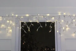 Hot 100ct Warm White LED Wide Angle Icicle Christmas Lights, White Wire Icicles