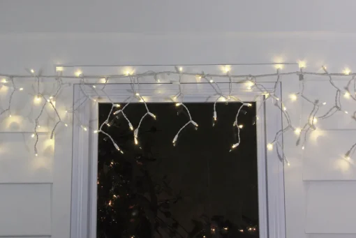 Hot 100ct Warm White LED Wide Angle Icicle Christmas Lights, White Wire Icicles
