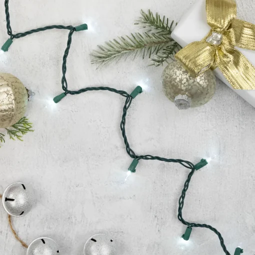 New 35ct White LED Mini Christmas Lights - 11.25ft Green Wire Led