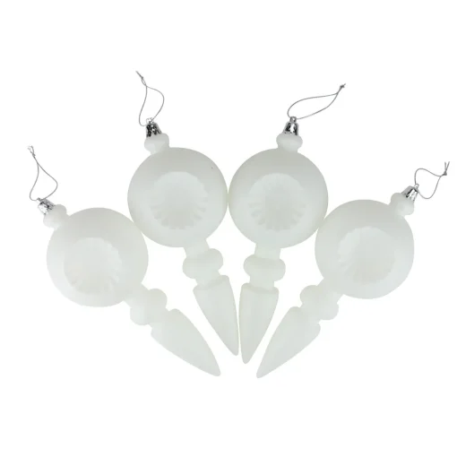 Hot 4ct White Retro Reflector Shatterproof Matte Christmas Finial Ornaments 7.5" Finials|Pendants