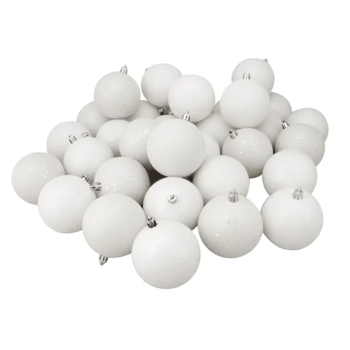 Online 32ct Winter White 4-Finish Shatterproof Christmas Ball Ornaments 3.25" (80mm) Shatterproof Balls|Ball Ornaments