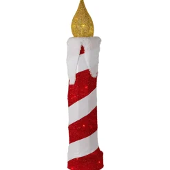Online 3D LED Lighted Striped Candle Christmas Outdoor Decoration - 30" - Red and White Lawn Stakes