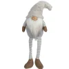 Hot Dangling Leg Sitting Gnome Christmas Figure - 7.5" - Gray and Beige Gnomes