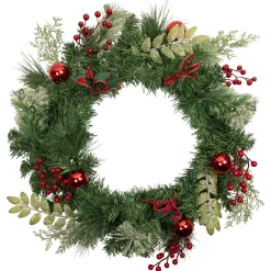 Discount Decorated Frosted Pine and Pine Cone Artificial Christmas Wreath, 24-Inch, Unlit Pre Decorated