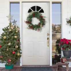 Discount Decorated Frosted Pine and Pine Cone Artificial Christmas Wreath, 24-Inch, Unlit Pre Decorated